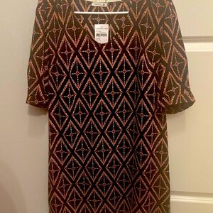 Soprano Black and Gold Patterned Long Sleeve Dress